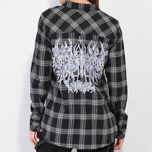 SWIXXZ Flannel Button‎ Shirt Medium Chrome Grunge Emo Skater